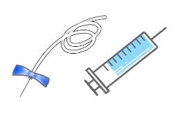 針の付いた医療用チューブのイラストと自己注射以外の医療用注射針のイラスト