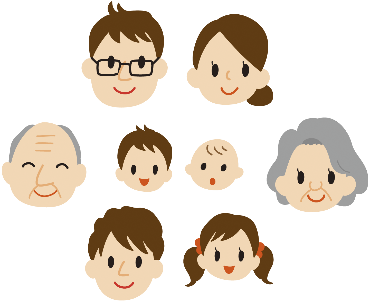 老若男女の顔のイラスト